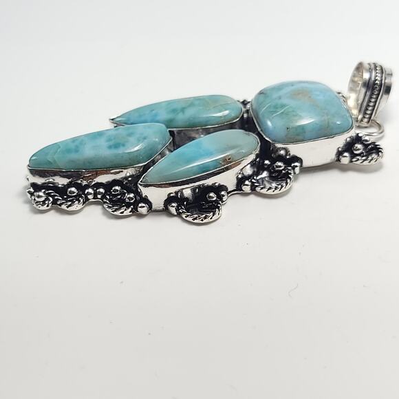 Grand Larimar Quartet Silver Pendant (2.5") with 18" Necklace - Picture 6 of 12